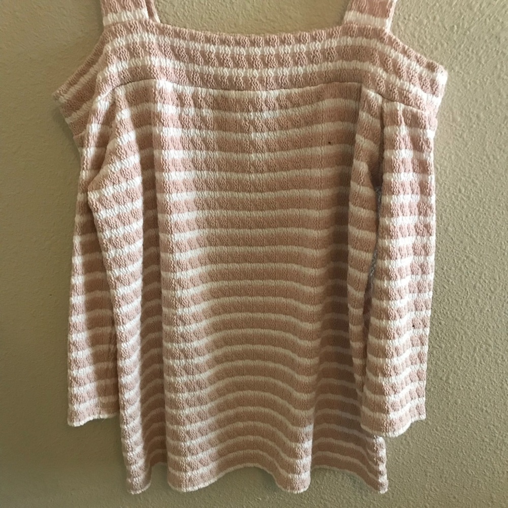 shoulderless pink and white knit